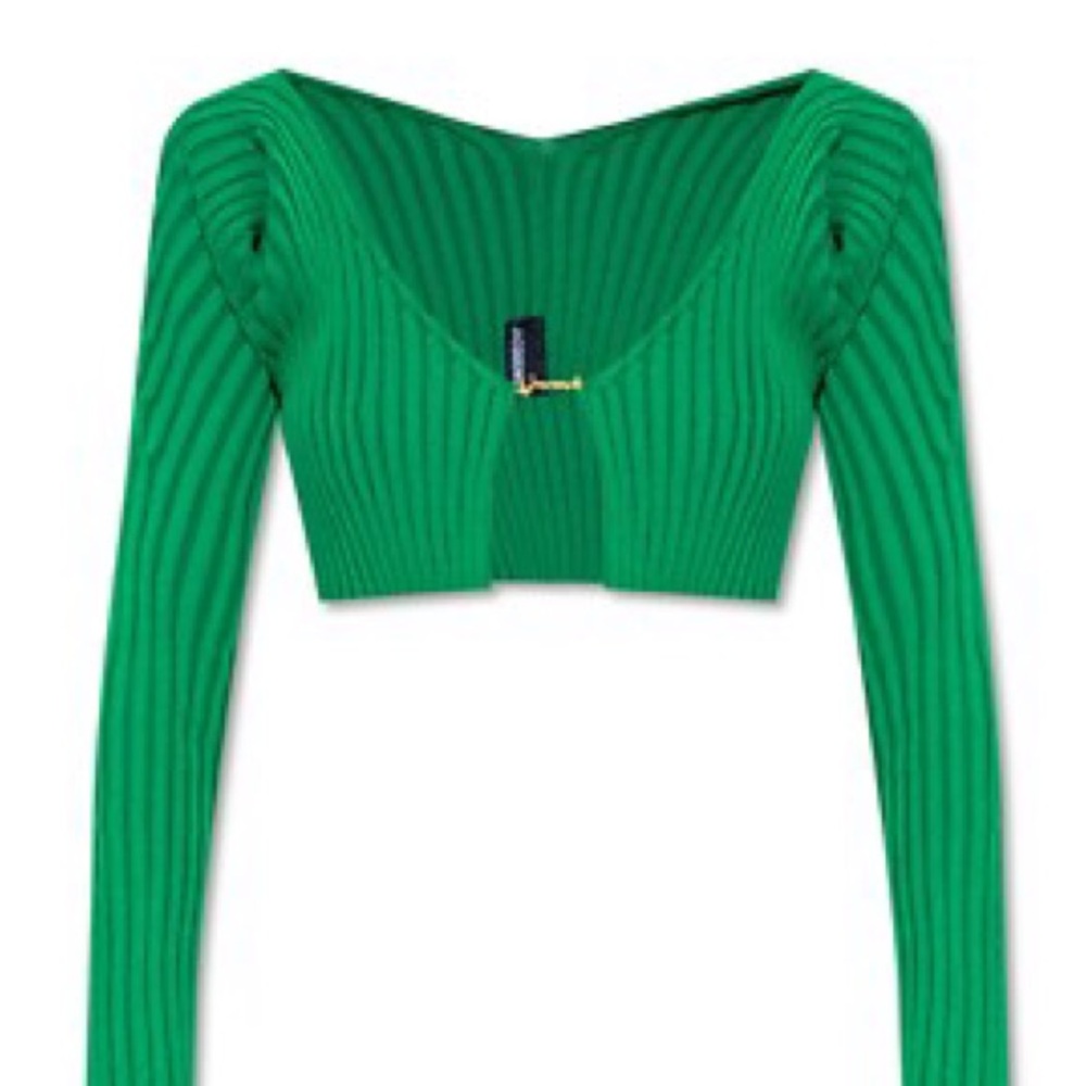 Jacquemus Green Ribbed Cropped Long-Sleeve Top